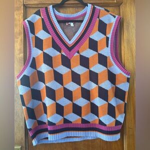 Urban Outfitters Geometric Knit Vest in Orange, Light Blue, Purple